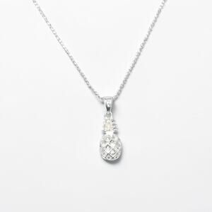 Vintage 925 Sterling Silver 3D Filigree Hollow Pineapple Charm Necklace 16 Inch